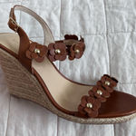 Kate Spade  Brown Leather Strappy Floral Tisdale Espadrille Wedge Sandals Boho-8M Photo 0