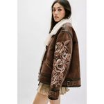 Free People  Andies Vegan Moto Jacket Embroidered Floral Brown Bear Small NWT Photo 10