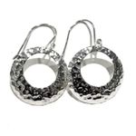 Drop Open Disc Sterling Silver Hammered Finish Circle Earrings Photo 0