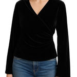 Vintage JBS LTD 90s Black Velvet Faux Wrap Ruched Blouse M Holiday Party Glam Size M Photo 0