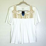 Lucky Brand NWT  Short Sleeve White/Gold Embroidered Top Shirt Size Small Photo 0