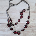 Vintage Necklace Dark Red and Dark Silver Tone / Grey Statement Necklace Photo 3