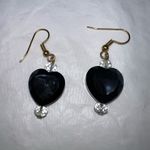 Goth Black Heart Crystal Dangle Earrings Photo 1