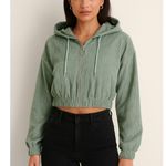 SheIn Sage Green Cropped Corduroy Hoodie Jacket Zip Up Women’s Size Small Photo 1