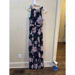 XScape Women's Blue Floral Chiffon Halter-Neck Gown Dress Size 6 Ruffle Photo 3