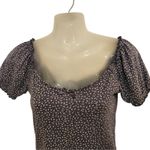 American Eagle  Ditzy Floral Blue White Puff Sleeve Crop Baby Tee Bow Size Small Photo 2