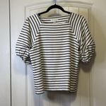 Free Assembly Square Neck Top Womens White Black Stripes Short Balloon Sleeve S Photo 4