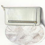 Fossil Leather Zip Around Wallet Colorblock Gray Yellow Pink RFID Style Photo 1