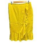 Boden Mustard Ruffle Hem Linen Faux Wrap Skirt Size 8 Preppy Classic Coastal Yellow Photo 2