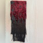 Vintage Burgundy Burnout Velvet Fringe Boho Scarf Art Deco Revival Whimsigoth Black Photo 4