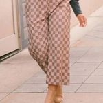 ALBION FIT Albion Audrey Wide Leg Pants Brown Checkers Womens Large High Waisted Relaxed Photo 1