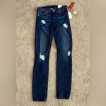 True Religion  Super Skinny Jeans W26 Neon Purple Stitch Distressed Dark Wash Y2K Photo 2
