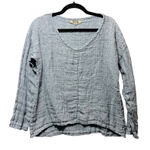 Flax Linen Waffle Knit Textured Top Gray Long Sleeve Scoop Neck Small Photo 0