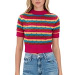 Mother The Mock 10 Laser Beam Striped Short Sleeve Sweater Pink Size XS Photo 1