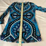 INC Teal Blue Black Sheer Mesh Geometric Print Beaded 3/4 Sleeve Top Size S Photo 9