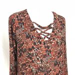 Veronica M  Blouse Womens Size‎ S All Over Feather Print Caged Criss Cross Neck Photo 6