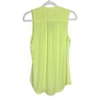 Anthropologie  Meadow Rue Neon Yellow Green Scalloped Ruffles Button Down Sleevel Photo 1