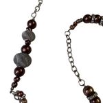 Long Silver Tone Chain Necklace Brown Beads Mesh Accents Fashion Jewelry u Stat Photo 2
