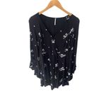 Free People  Jasmine Embroidered Black Floral Bell Sleeve Mini Dress‎ Size 6 Photo 2