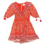 Cleobella Blair Tassel-Cuff Ruffle Short Sleeve Mini Dress Floral Orange Small S Photo 4