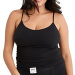 Aerie  Black Ribbed V‑Neck Cropped Tank with Built‑In Shelf Bra Size M Festival Photo 0