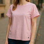 Gap  Pink Eyelet Sleeve T-Shirt Top‎ Women's Blouse M Feminine Coquette Soft Girl Photo 0