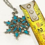 Vintage Faux Blue Turqouise Western Star Pendant Chain Silver tone Necklace Photo 3