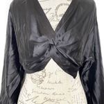 ZARA Womens Blouse Small Cropped Twist Runche Plunge Bohowestern Cowgirl Rodeo Photo 3