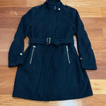 Cole Haan Black Wool Leather Trim Trench tailored fit Coat size 12 Photo 0
