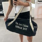 NWOT Women blue denim color Jean Gym bag MEET AT THE BARRE print sporty classic Photo 1