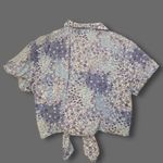 Faded Glory VTG  Blue Floral Cropped Short Sleeve Button Up Tie Front Shirt XL Photo 1