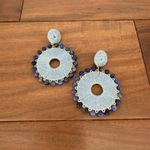Round Denim Beaded Hoop Earrings Blue Dangle Drop Statement Earrings Photo 1