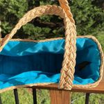 Floral Woven Straw Tote Bag Tan Photo 3