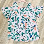 C&E EUC C & E Floral Bird Cold Shoulder Blouse small Photo 0