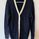 Ralph Lauren Sport Cardigan Sweater Womens XL Navy Blue 100% Cotton Cable Knit Photo 0