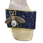 Gucci Soko Bee Blue Glitter Platform Heels Gold
Trim Ankle Strap Size 38.5 Photo 5