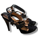 Nine West  Delaney Heels Women's 8.5 Black Faux Leather Platform Strappy Dress Photo 0