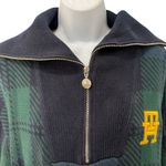 Tommy Hilfiger  Blue Green Plaid Tartan Yellow Logo Quarter Zip Sweater size L Photo 11