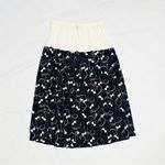 Vintage Allisia Drop Waist Cream Navy Bows Ribbons Printed Pleated Skirt Blue Size M Photo 5