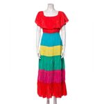 Alice + Olivia  Kia Smocked Rainbow Cold-Shoulder A-Line Dress NWT 12 Photo 1