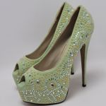 Kiss Kouture Celine Light Mint Green Peep Toe Beaded Platform Heels Size 8.5 Photo 5