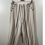 New Directions Striped Linen Pants Size Medium Cream and Gray Cropped Wide Leg Photo 2