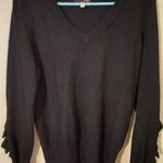 Kut From The Kloth  Ruffle Sleeve Sweater Small Black VNeck Rayon/Nylon NWOT Photo 0