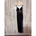 Black Rhinestone Mesh Evening Gown – Slit Maxi Dress, Size M Black Size M Photo 2