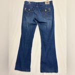 Ymi  Flare Jean Womens Sz 11 Medium Blue Mid Rise Embroidered Pocket Y2K Festival Photo 1