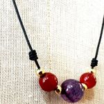 Amethyst and carnelian beaded necklace on cord Purple Photo 2