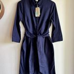 Boden US 4 Navy Shirt Dress Linen Belted Midi Button Down NEW Blue Photo 3