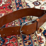 barney's new york Brown Leather Wide Belt Italy Made Brass Ring Buckle 1106/75 Photo 0