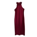 Trina Turk  NWT Burgundy Formal Gown Ruffle Neck Maxi Dress Size 14 $368 Photo 1