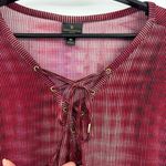 Worthington  Lace Up Neck Womens Top Sz 3X Boho Flowy Burgundy Office Striped Photo 2